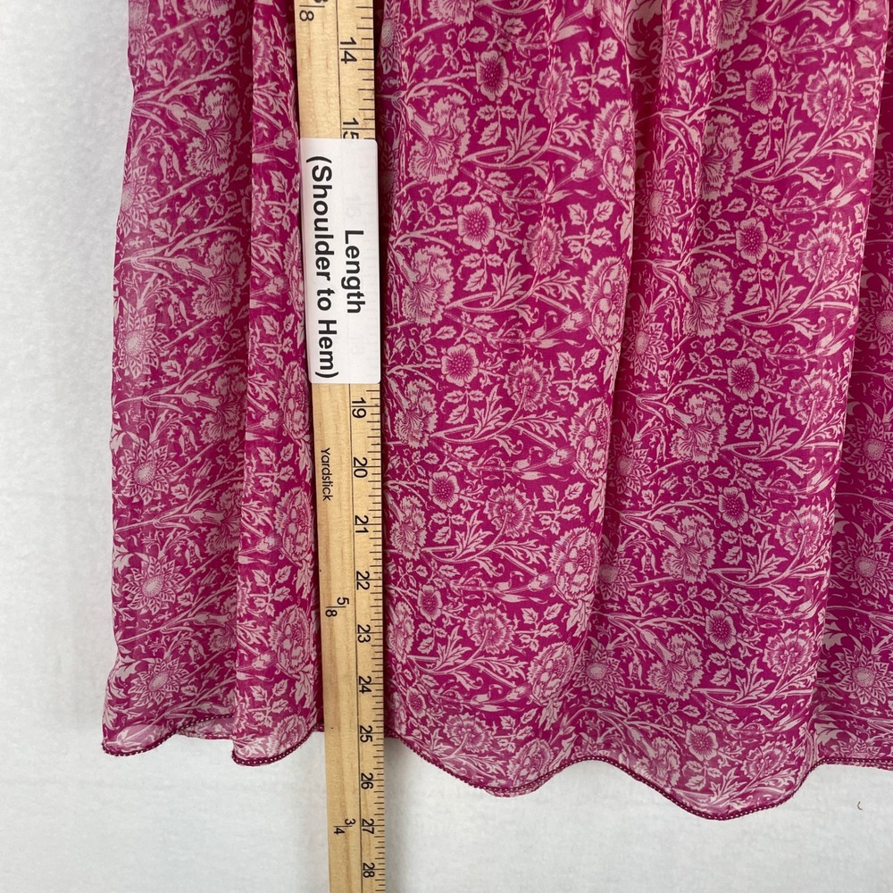 MSSP Max Studio Magenta Pink Floral Smocked Sleeveless Babydoll Top Small - Picture 6 of 7